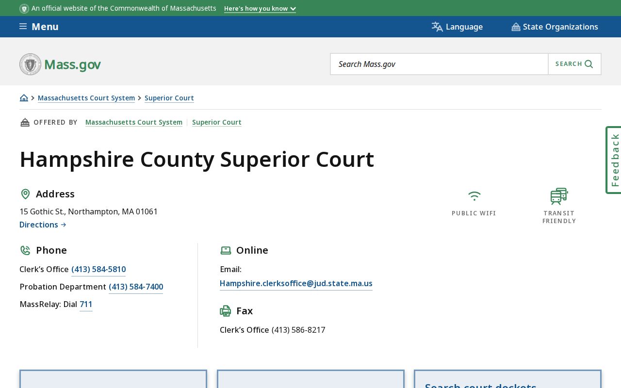 Hampshire Superior Court location page for Hampshire County arrest warrant and indictment records