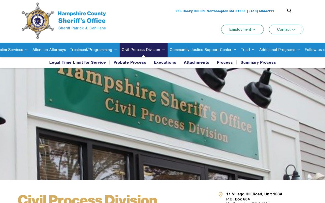 Hampshire County Sheriff's Office civil process page for city warrant and document service questions