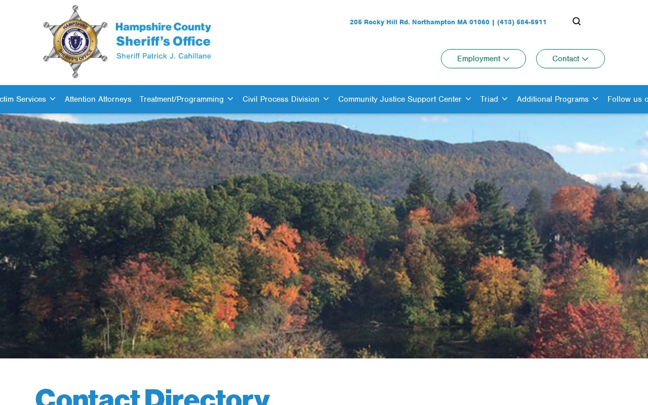 Hampshire County Sheriff's Office contact directory page listing the records access officer for warrant record requests