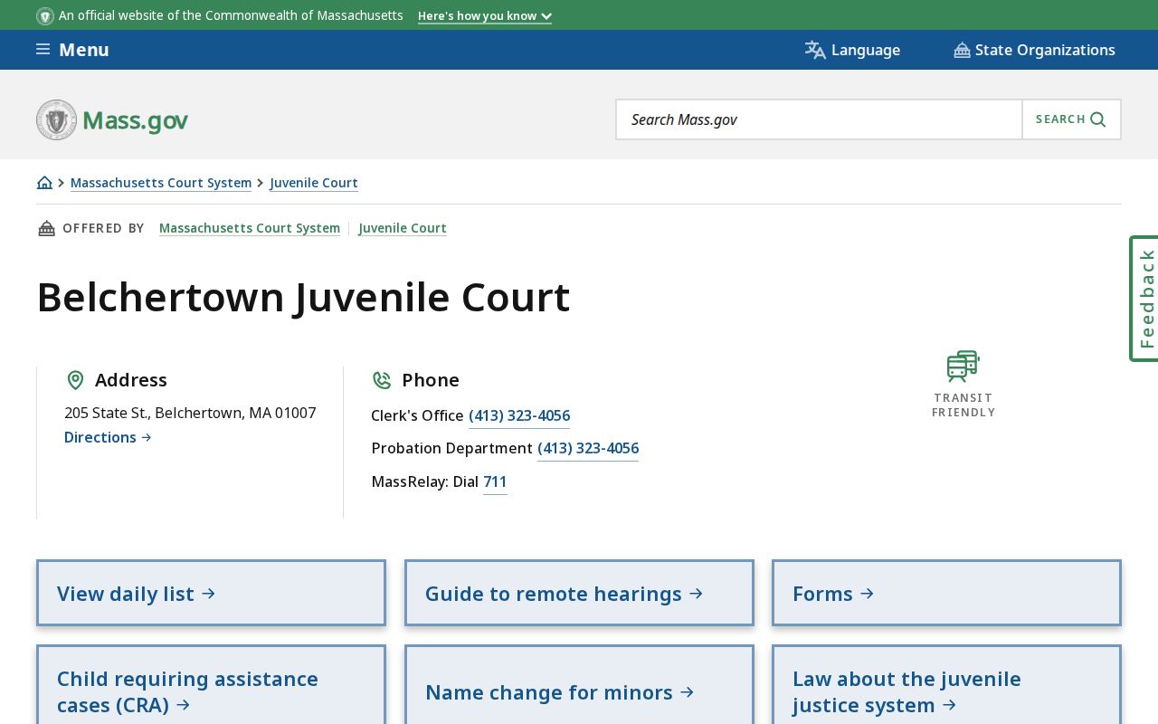 Belchertown Juvenile Court location page for juvenile process related to Hampshire County warrant records
