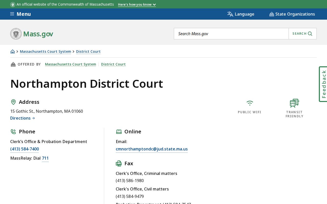 Northampton District Court location page for Hampshire County arrest warrant records