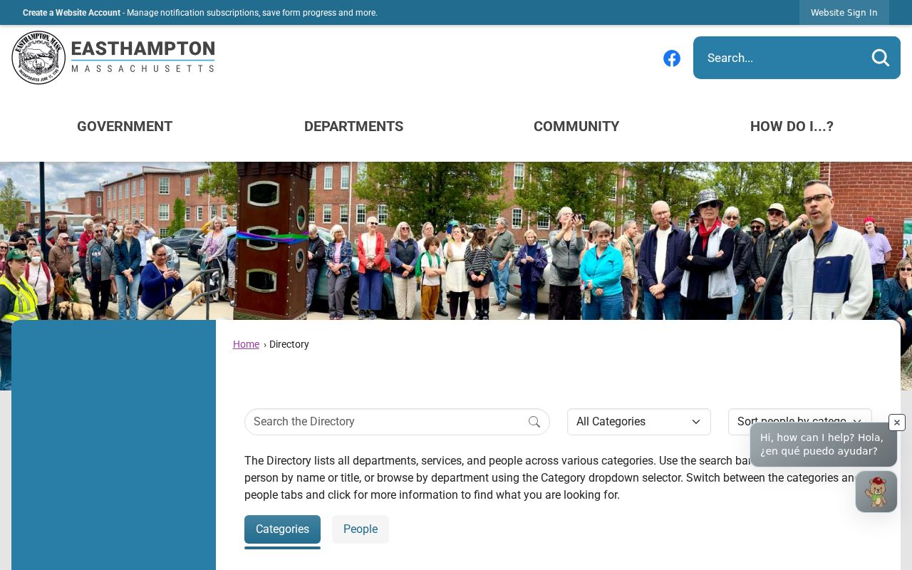 Easthampton city staff directory showing police records access and court officer contacts for warrant record questions