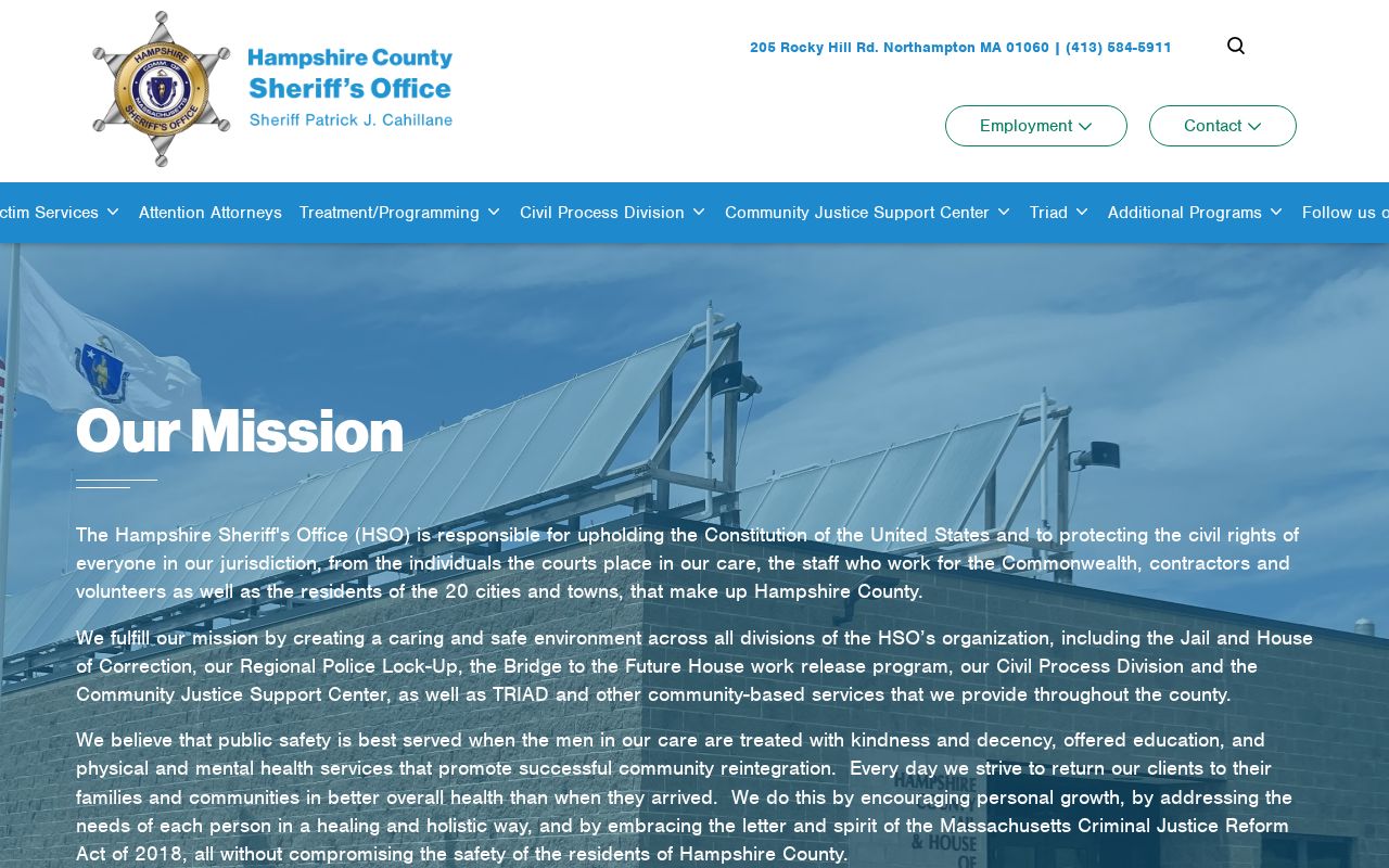 Hampshire County Sheriff's Office website showing corrections and civil process sections for warrant record questions